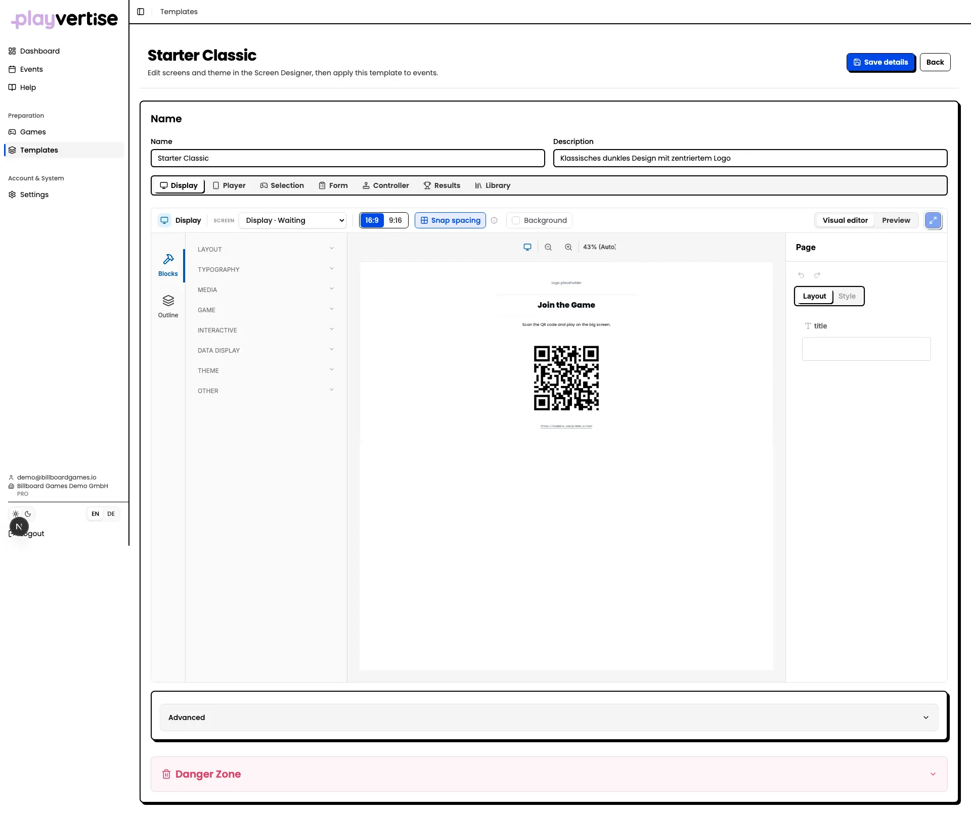 GameHub: visueller Editor für Spiel-Templates und Branding